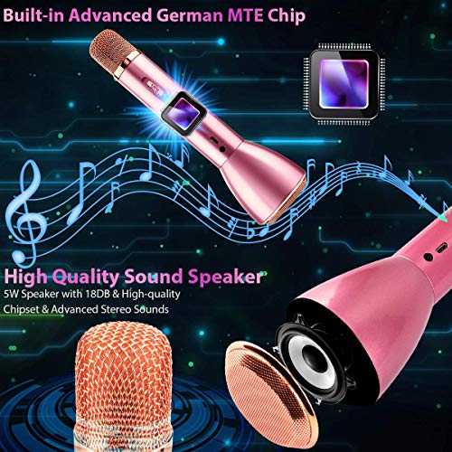 Wireless Kids Karaoke Microphone with Speaker, Portable Bluetooth Microphone Child Karaoke Mic Machine for Kids Adult Singing Party Music Playing, Support Android iOS Smartphone PC-Pink