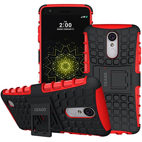 For LG Rebel 3 LTE Case, LG Aristo Case, LG Phoenix 3 Case, LG Fortune Case, LG Risio 2 Case, LG Rebel 2 LTE Case, LG K8 2017 Case, OEAGO Tough Rugged Dual Layer Protective Case with Kickstand (Red)