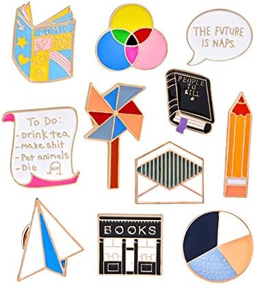 Souarts Women Girls 11pcs Carton Enamel Brooch Pin Badges for Clothes Bags Backpacks Lapel Pin Set