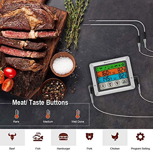 SMARTRO ST54 Dual Probe Digital Meat Thermometer for Food Cooking Kitchen Oven Smoker BBQ Grill with Timer Mode and Commercial-Grade Probes