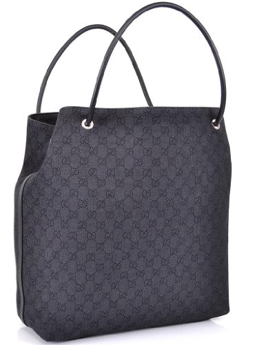 Gucci Large Monogram Logo Black Gifford Jacquard Tote Shopper Bag