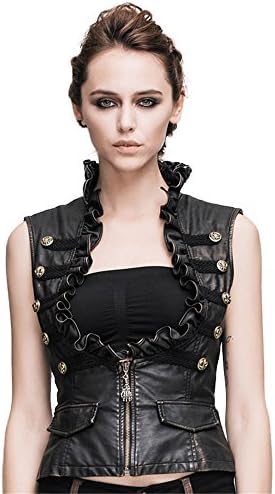 Steampunk Women Leather Vests Brush Color Thoracotomy Waistcoat S Black