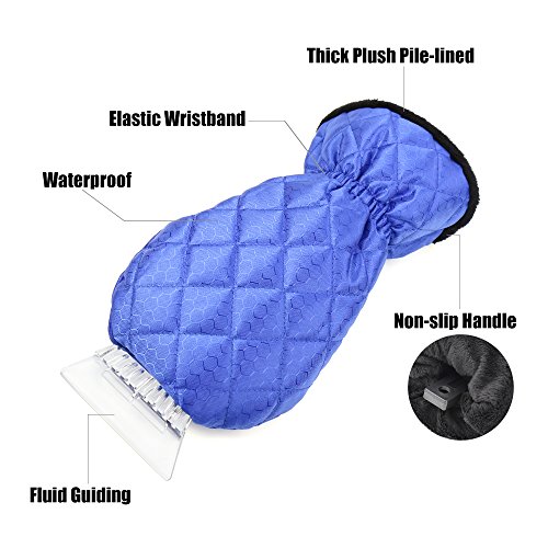 2 Pack Ice Scraper Mitts EZYKOO Waterproof Window/ Windshield Snow Scraper with Glove Snow Ice Scraper for Car Truck-Blue