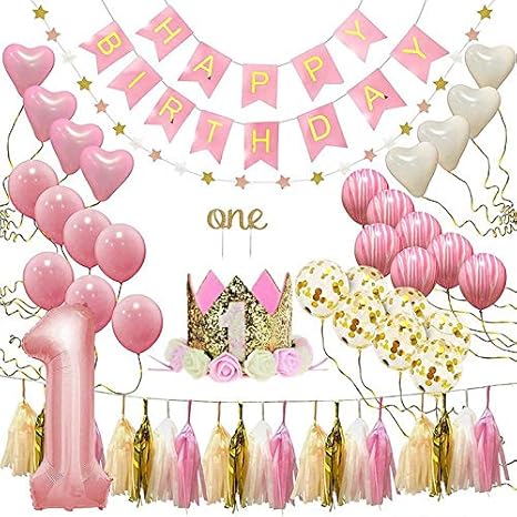 1st First Birthday Decoration Baby Girl Happy Birthday Banner