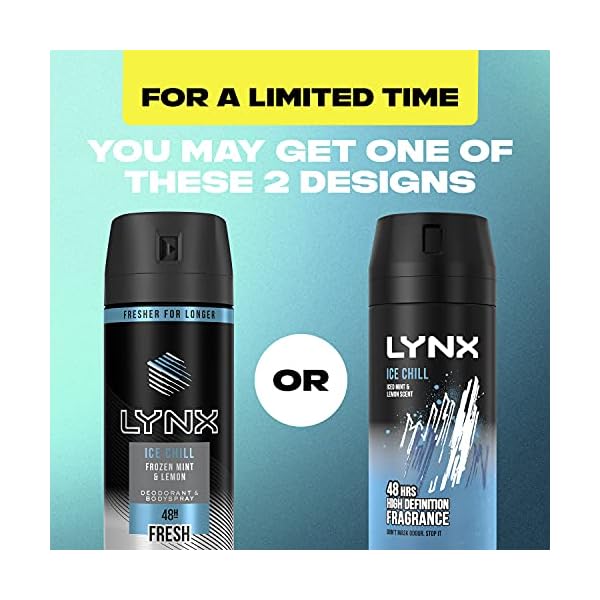 Lynx-Ice-Chill-Body-Spray-Deodorant-150-ml Lynx Ice Chill 48 hours of odour-busting zinc tech Aerosol Bodyspray iced mint & lemon deodorant for Men 150 ml Pack of…