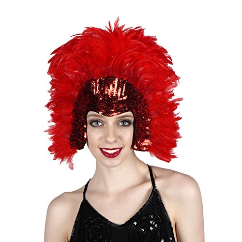 Red Carnival Costume Feather Headdress Halloween Cosplay Party