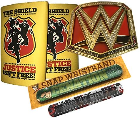 WWE Gift Bundle - The Shield Arm Bands - John Cena Cenation Snap Bracelet - Dudley Boyz Snap Bracelet - Universal Champion Belt Buckle
