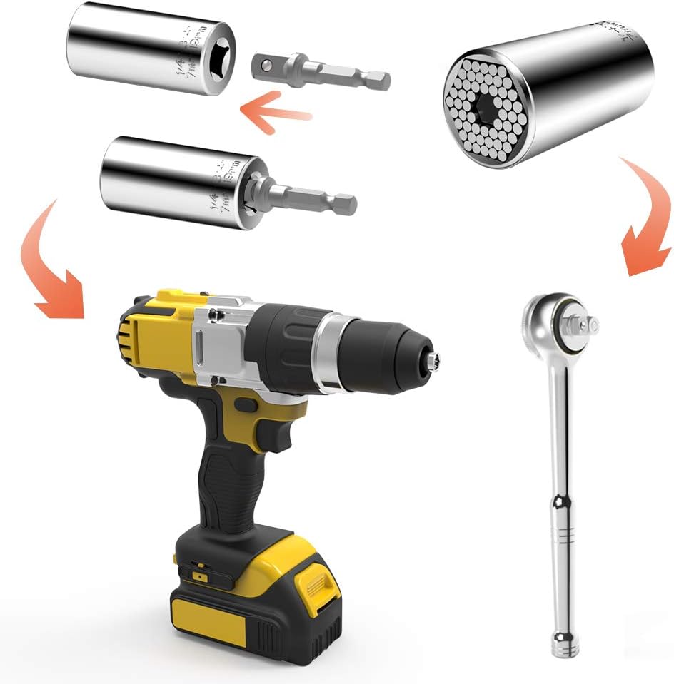 Universal Socket, Self-adjusting Socket Fits Standard 1/4'' - 3/4'' Metric 7mm-19mm, Adapter Socket for Wrench Ratchet & Power Drill, Tools Gifts for Men Him Husband Dad Father DIY Handyman Women - - 