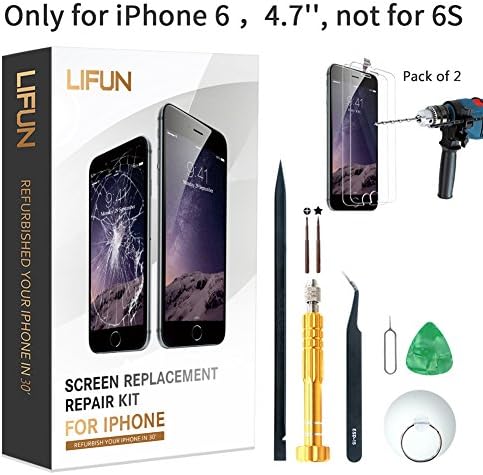 Screen Replacement for iPhone 6 BLACK COLOR with Tools,Instruction and Two Screen Protectors,LCD Repair Kit Display Full Front Touch Screen Digitizer Frame Assembly(for iPhone 6 4.7'' Black Only)