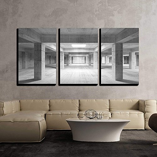 BABE MAPS 16"x24"x3 Panels Wall Decor Artwork Ready Hang Paintings Illustration Empty Dark Abstract Industrial Concrete Interior 3D Illustration Painting on Canvas Home Decorations