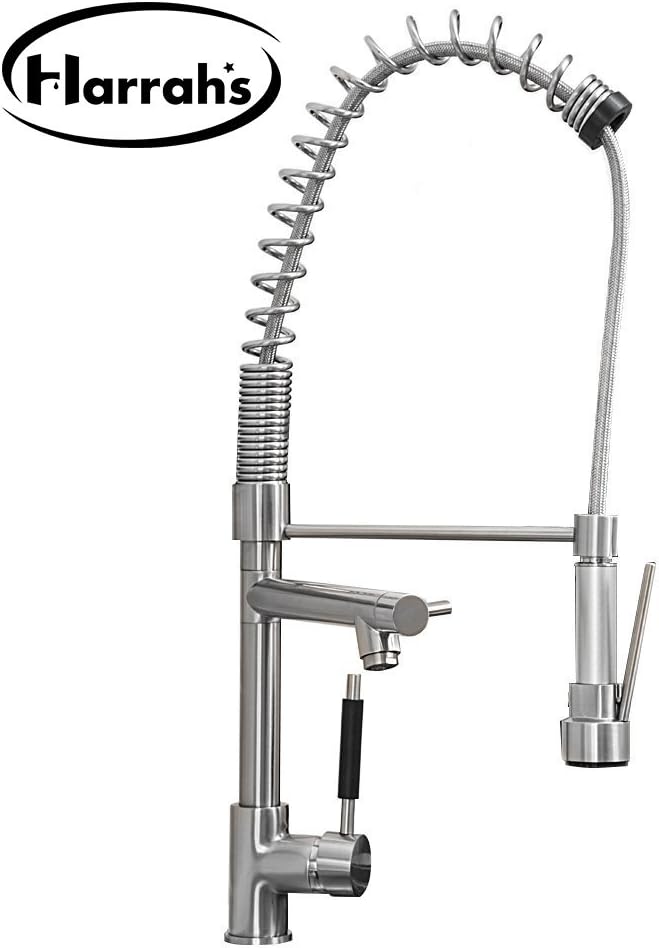 1008-D Pull Down Kitchen Sink Faucet Best Two Spouts Spring Brushed Nickel Pull Out High Arch Prep Sprayer Commercial
