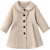 USKIDKK Toddler Baby Girl Coat Long Sleeve Solid Color Buttons Clothes Jacket Little Girls Dress Coat Fall Winter Outfit