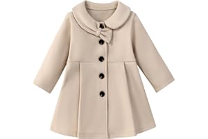USKIDKK Toddler Baby Girl Coat Long Sleeve Solid Color Buttons Clothes Jacket Little Girls Dress Coat Fall Winter Outfit