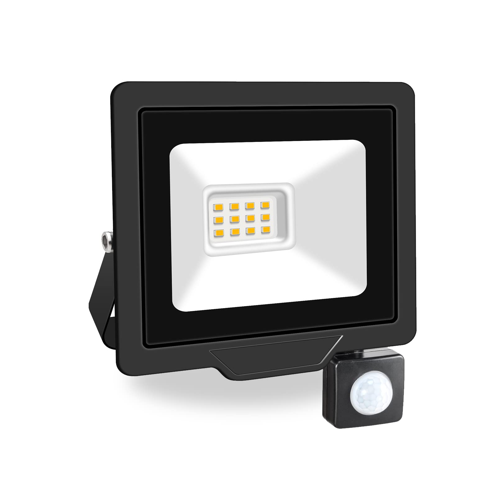 PICAA 10W LED Flood Lights Outdoor, Super Bright Security Lights with Motion Sensor, Waterproof Floodlight, Warm White (3500K) Wall Light, for Garden, Yard, Garage, Patio,Warehouse, Parking Lot