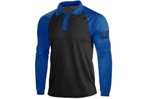 H HYFOL Long Sleeve Polo Shirts for Men Graphic Stretch Casual American Patriotic Raglan Golf Polos for Men