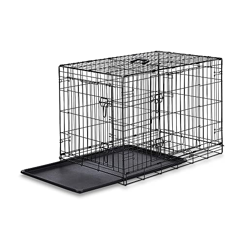 Amazon Basics Double Door Folding Metal Dog Crate Kennel with Liner