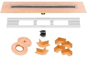 Schluter Kerdi Line Shower Drain with 48" Stainless Steel Channel Body and Waterproof Kerdi Collar - Ideal for Showers and We