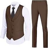 Mens Vest Pants Suits Set 2 Pieces Slim Fit Groomsmen Suit for Men Formal