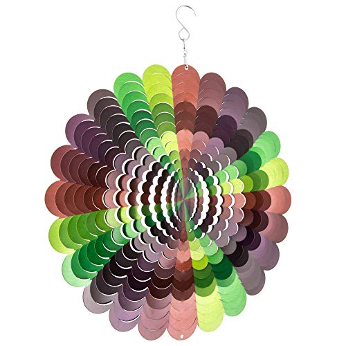 Homarden Metal Garden Wind Spinner: 12 x 12 Inch 3D Stainless Steel Outdoor Kinetic Yard Spinner - Large Decorative Wind Spinners with S Shaped Hanging Hook - Rainbow Yard and Lawn Art Decorations