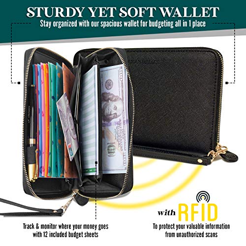 Cash Envelopes for Budgeting - Cash Envelope System Wallet with 14 Card Slots - RFID Protection - 12 Sturdy Plastic Money Envelopes for Cash Organizer - Cute Reusable Envelopes for Savings - 12 Pack - Thumbnail 4
