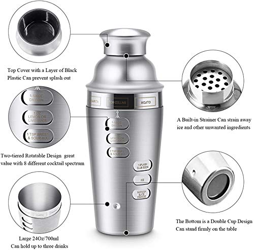 YYQQ Cocktail-Sets Cocktail Shaker Edelstahl 700ML mit Cocktailrezepte Barlöffel & Messbecher – Bild 8