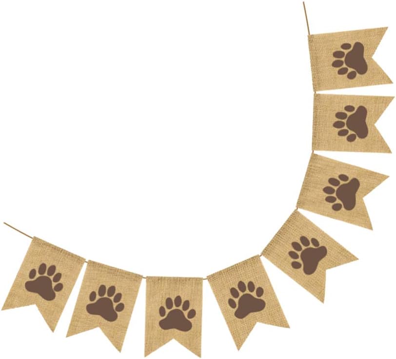 Amosfun Animal Pawprint Burlap Banner Swallowtail Garland Flag Linen Dog Pawprint Bunting for Pet Themed Parties and Photo Background Decoration - Image 4