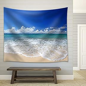 Tropical Beach with Clear Waves and Soft Sands - Fabric Tapestry, Home Decor - 51x60 inches