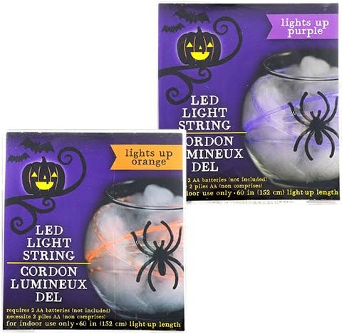 Jack O Lantern Scary Spooky Creepy Halloween Party Indoor Outdoor Decoration Decorations Decor Haunted House Battery-Operated Halloween LED Light Strings, 5 ft. BUNDLE OF 2 Orange/Purple