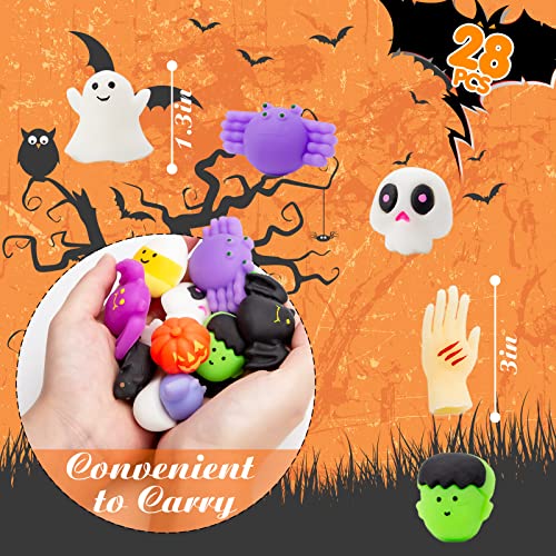 LovesTown Mochi Squishy Toys, 28 PCS Halloween Squishy Toys Kawaii Squishy Bulk for Party Favors Prizes Fillers Stress Relief