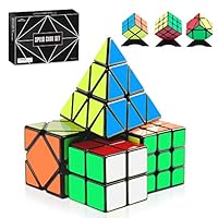 Monilon Speed Cube Set, [4 Pack] Kids Toys Magic Cube Bundle Smooth Brain Teaser Puzzles 2X2 3X3 Pyramid Skewb Pack, Gifts Toys for Kids Boys Girls Adults Ages 6 7 8 9 10 11 12 + Years Old