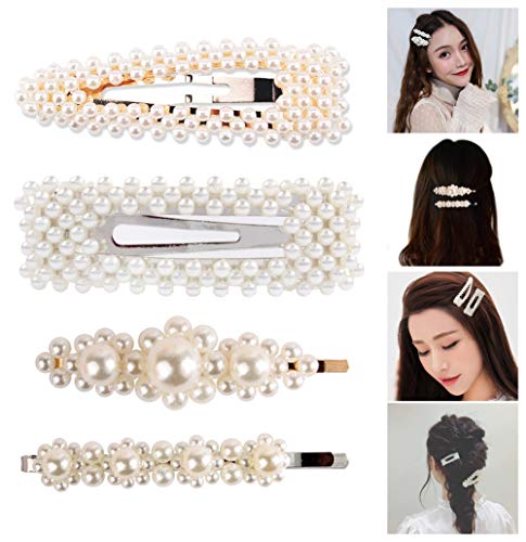 Pearl Hair Clip Pins Decorative 4 Pack Hair Barrettes Large Big Hair Styling Clips Wedding Braiding Bridal Hair Accessories for Women Girls Gifts