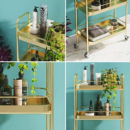 ストレージトロリーローリングカートをサービング3ティア鉄、金属はキッチンホームオフィス用ハンドルロックホイール、立ち