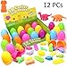 12 Prefilled Jumbo Easter Eggs (44 Pieces Total) with Clay Dough Doh and 3D Dinosaur Shapes for Basket Stuffers, Spring Gift Set Bundle, Easter Hunt Fillers, Party Favors, Classroom Prize Supplies