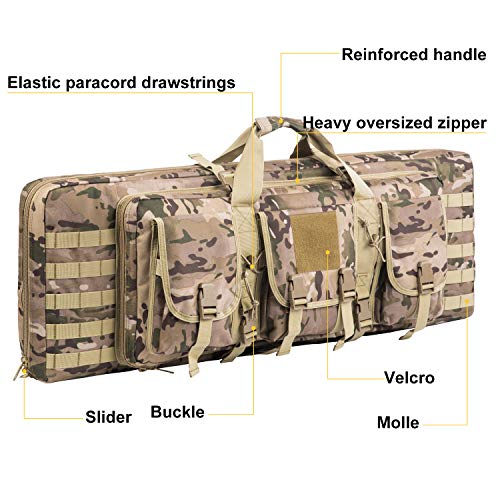 AK47/AR16 Tactical Rifle Case Double Carbine Bag Outdoor Molle Deluxe Double Rifle Gun Bag Padded Long Gun Case & Rifle Storage Backpack(2 Sizes and 6 Colors to chooese from) (Multicam, 38inch)
