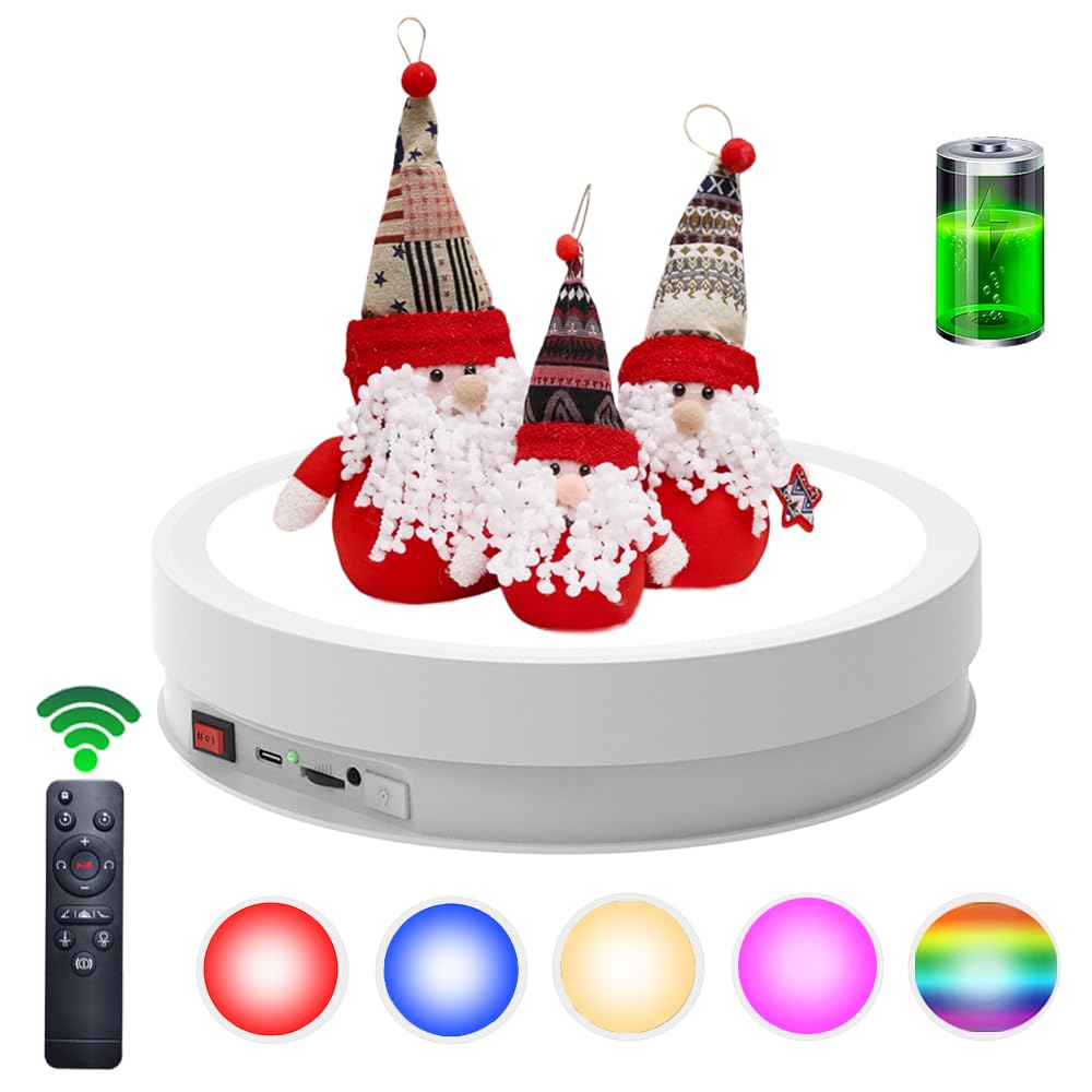 Photo 1 of JAYEGT LED Light Base Non-Slip Rotating Display Stand , 66lbs Load?360 Degree Photography Turntable for Products Shows, Glass Crystal Artwork, Jewelry ,Remote Control (12.6inch / 6Color LED Light / White/Rechargeable)