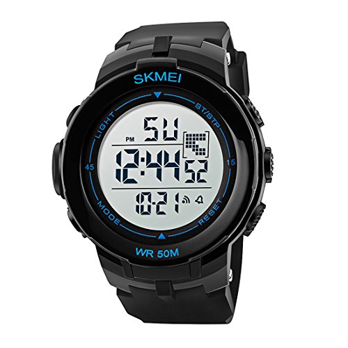Voeons men s sports watch black band big face digital m…
