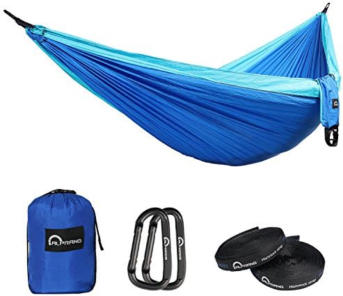 Double Camping Hammock,with Tree Straps,Portable Lightweight Parachute Nylon Hammock for Backpacking Survival Travel Beach Hiking Garden Yard,500Ibs for 2 Adult Person-ALPRANG (Royal Blue/Lake Blue)