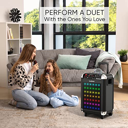 MASINGO Karaoke Machine for Adults & Kids with 2 Wireless Microphones