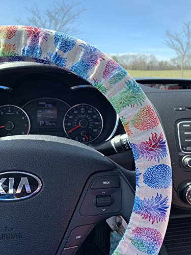 Rainbow Pineapple Steering Wheel Cover | Cotton Handmade Fully Lined Interior Car Accessories