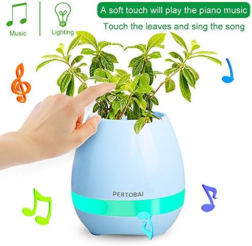 PERTOBAI Music Flowerpot,Smart Plant pots Touch Music Plant Lamp with Rechargeable Wireless Bluetooth Speaker and LED Night Light without Plant (blue)