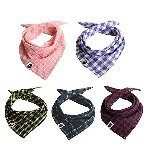 EXPEDER Dog Bandanas 5 Pack Plaid Triangle Scarfs Washable Triangle Bibs for Pets Dog and Cat