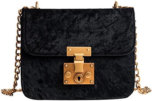 Kanzer Women Mini Vintage Gold Velvet Crossbody Shoulder Bag Messenger Bags (Black)