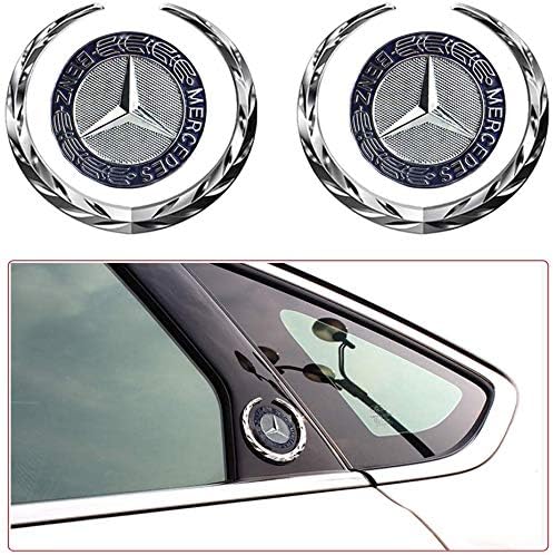 Luckily 6cm Grille Wreath & Crest Emblem Silver Plated for Mercedes Benz 3D Logo Symbol Stickers，2 Pack Fits all for Mercedes Benz Vehicle