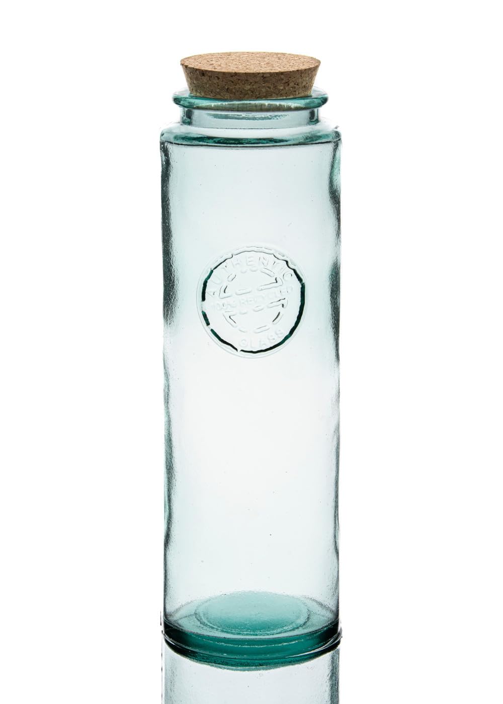 Purity Style Recycled Glass Spaghetti Pasta Storage Jar - Tall Embossed 'Authentic Recycled Glass' Storage Jar with Cork Lid