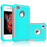 Tekcoo for iPhone 4S Case, Tekcoo iPhone 4 / 4G Cover, [Tmajor] Shock Absorbing Hybrid Best Impact Defender Rugged Slim Grip Bumper Cover Shell Plastic Outer & Rubber Silicone Inner [Gray/Turquoise]