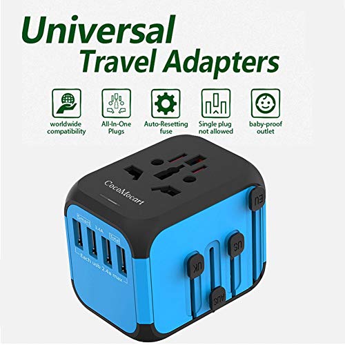 Cococart Universal Travel Adapter, All-in-one Worldwide Travel Charger Travel Socket, International Power Wall Charger AC Plug Adaptor with 4 USB Ports Multi-Nation Travel Accessories