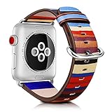 Runostrich Compatible Apple Watch Band Leather 44mm 42mm 40mm 38mm Replacement Strap Compatible Apple Watch Series 4,3,2,1, Sport Nike+ Hermes and Edition,S/M Size(Rainbow, 38/40mm)