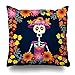 KJONG Decorative Throw Pillow Covers, Dia De Muertos Mariachi Band of Skeletons Zippered Pillow Cover, 18 x 18 Inch Square Pillow Cover Fashion Style Cushion Covers 2 Sides Print