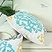 CaliTime Throw Pillow Cases Pack of 2 Cotton Vintage Compass Geometric Floral Embroidered Decorative Cushion Covers for Couch Bed Sofa Farmhouse Decoration 18 X 18 Inches Turquoise Gold Gray