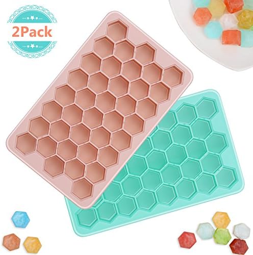 Benewell Silicone Ice Cube Trays Set of 2, Easy Release Honeycomb Shape Ice Molds, Perfect Ice Trays for Bourbon, Whiskey, Cocktail, Beverages and More - 38 Cubes Each, BPA-Free, FDA &amp; LFGB Approval
